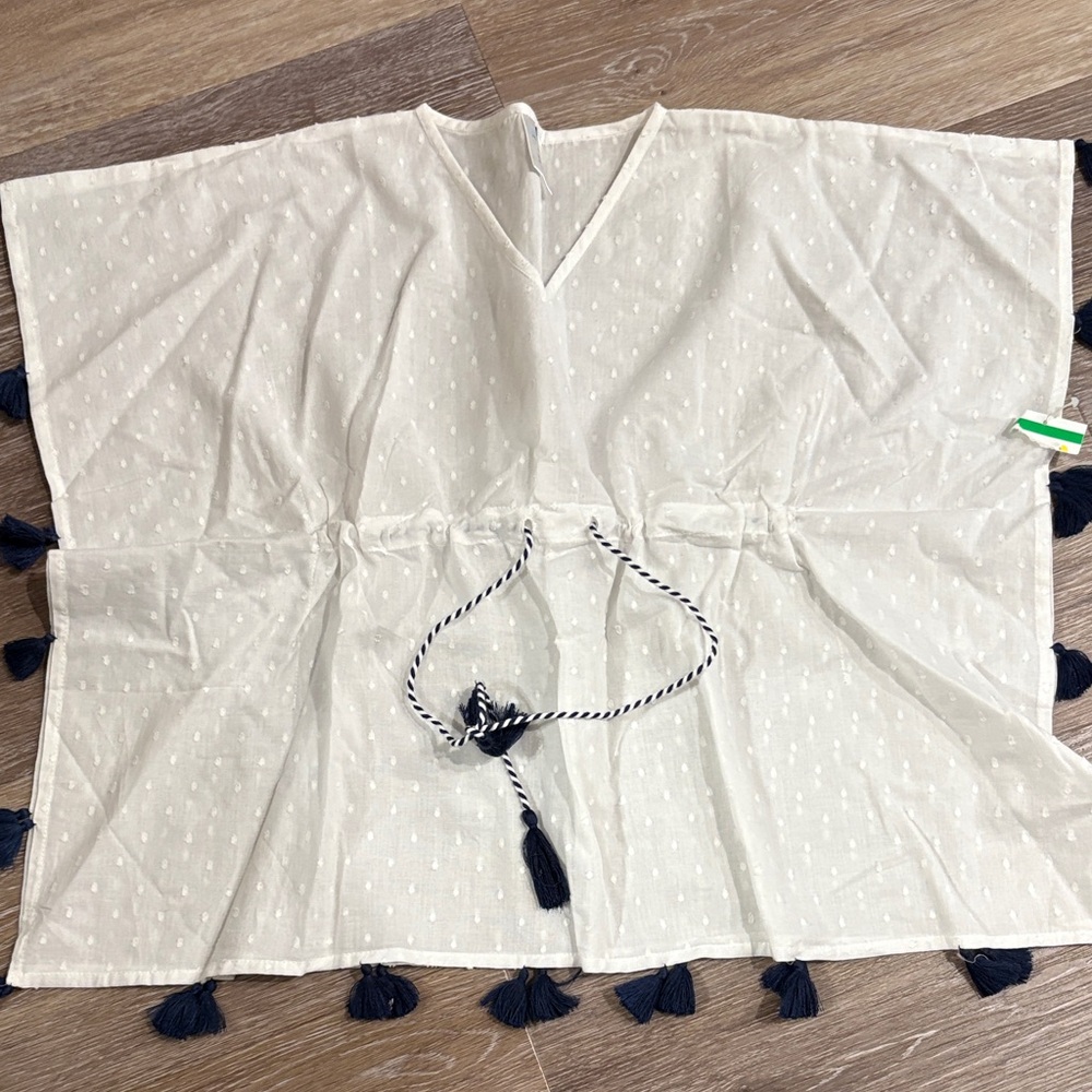 Snapper Rock Cream and Navy Kids Swim Coverup